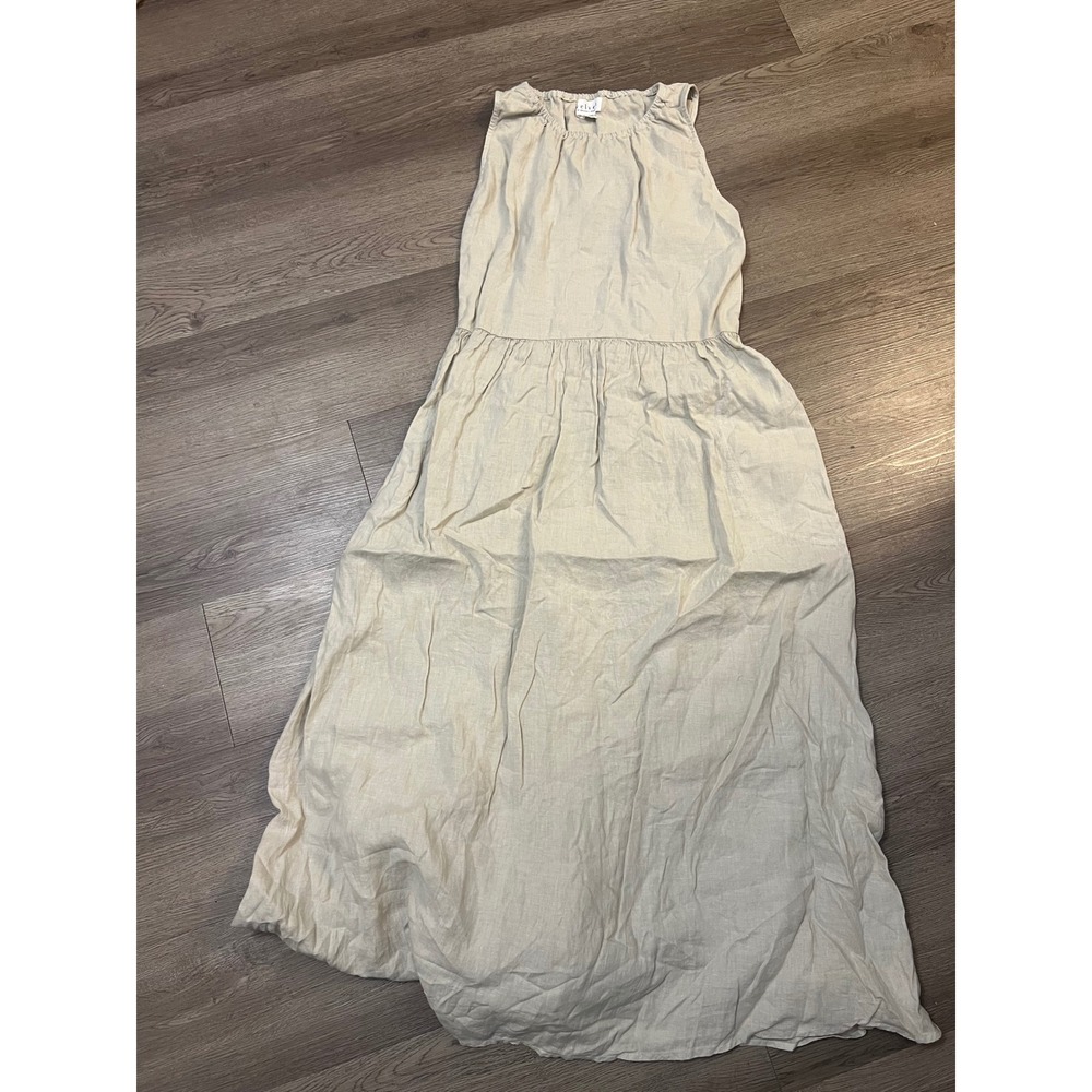 Velvet by Graham & Spencer Linen Open Back Maxi Dress Beige Small Made in USA